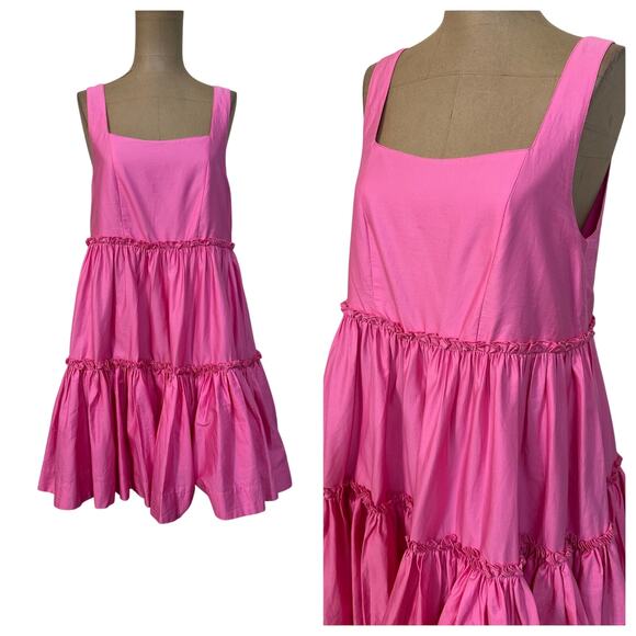 Aureta Pink Dahlia Mini Dress Cotton Poplin Ruffle Tiered A-line Revolve size XS - Picture 2 of 5